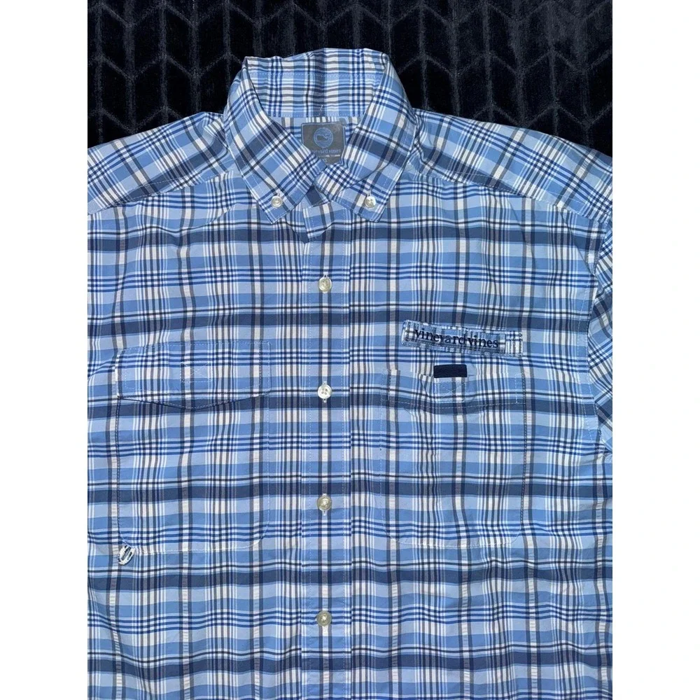 Vineyard Vines Harbor Shirt Blue Plaid Button Down Fishing Vented Back Sz XS - Picture 3 of 10